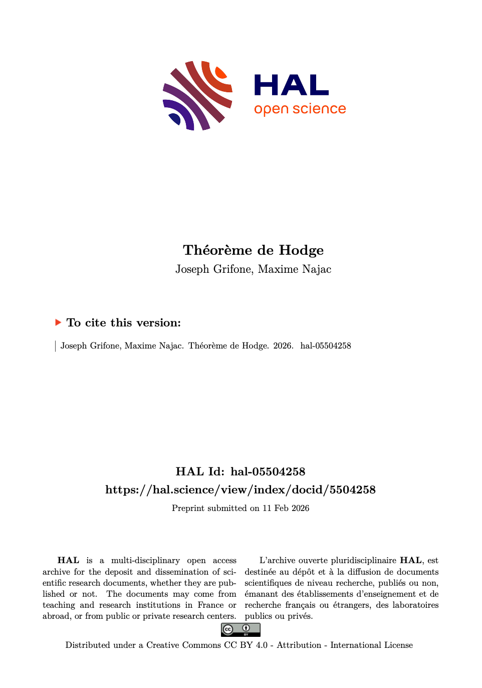 Théorème de Hodge - Cours complet